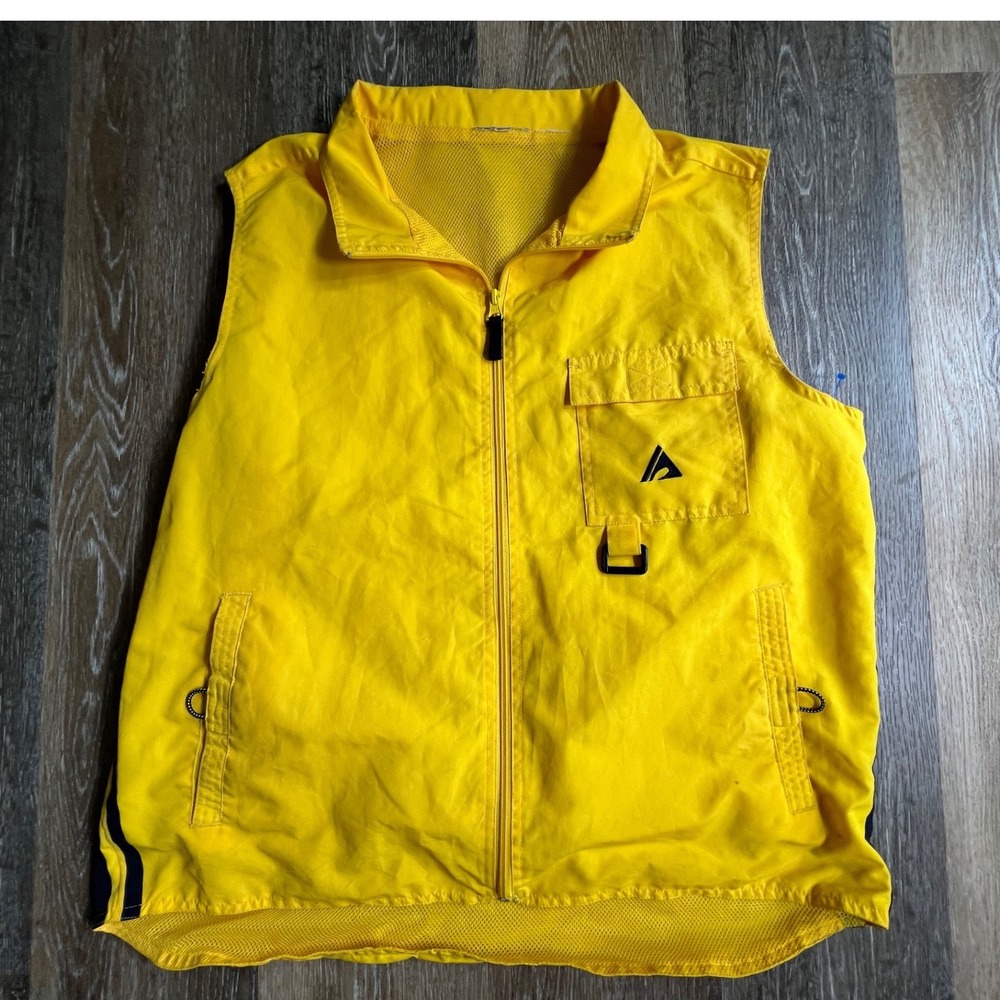 Unbranded Utility Vest Mens XL Yellow Full Zip Mesh Lined Gorpcore Pockets